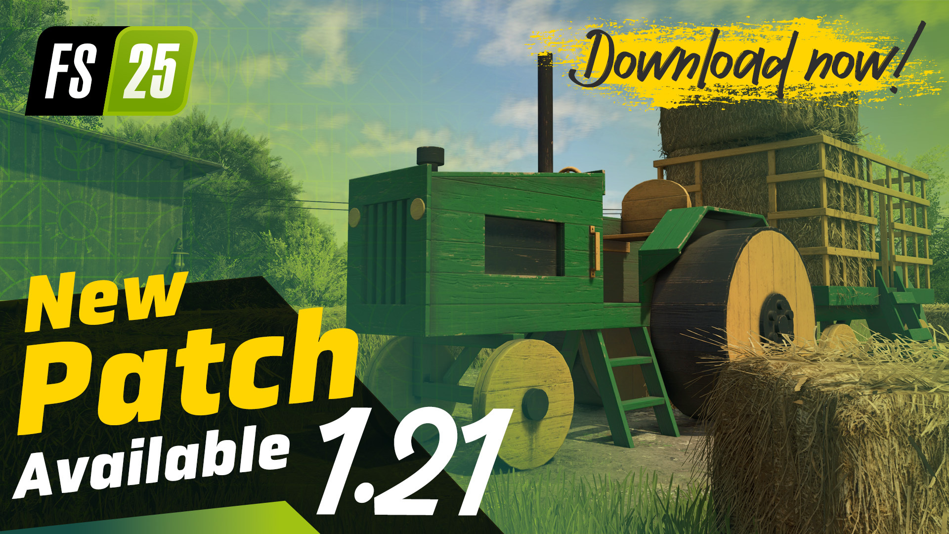 Official GIANTS Software image accompanying Patch 1.21 for Farming Simulator 25 now available!