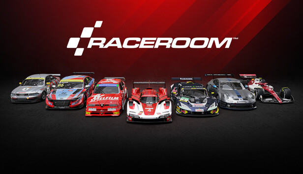 Official RaceRoom product image showing a lineup of touring and GT racing cars.