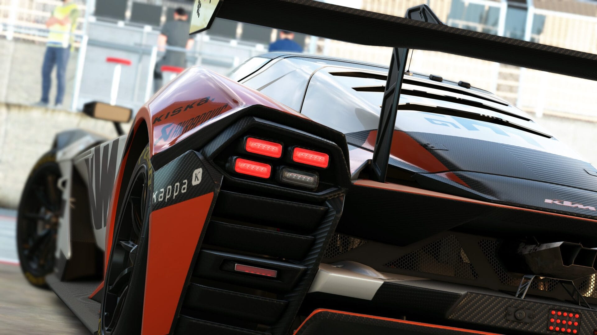 Official Assetto Corsa EVO screenshot showing a KTM X-Bow GT2 in the pit lane.