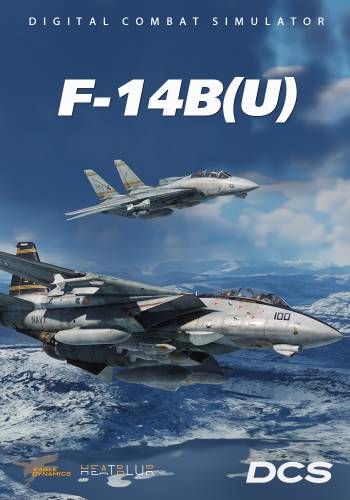Official DCS F-14B(U) artwork showing two Tomcat aircraft over a mountainous landscape.